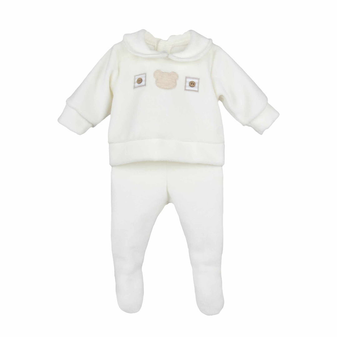 Calamaro Ivory Unisex Velour Two Piece Teddy Bear Set - 11002
