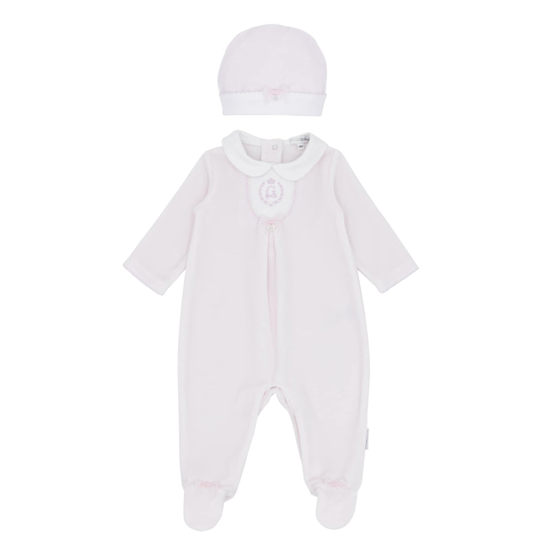 Blues Baby Girls Pink Velour All In One Babygrow Sleepsuit With Matching Hat - BB2072