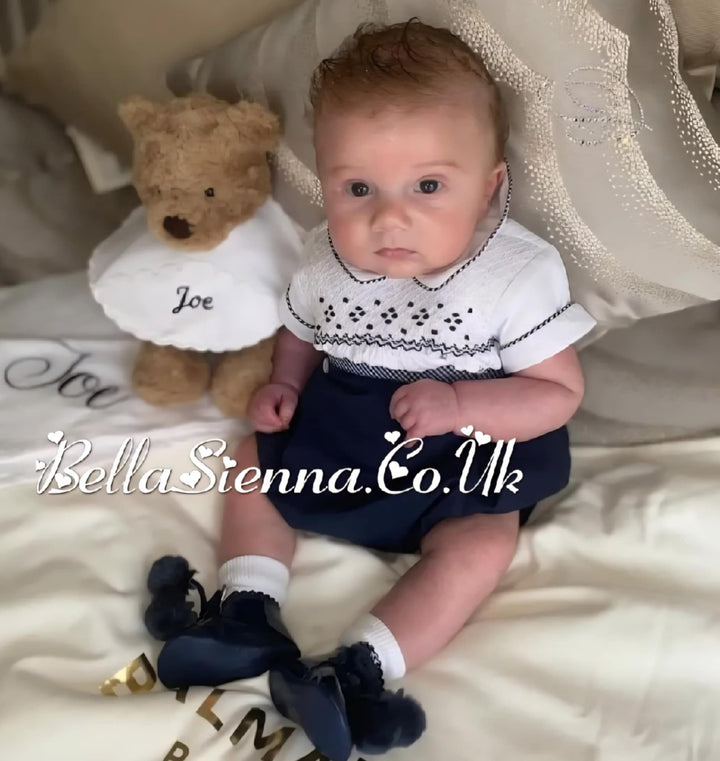 Pretty Originals Baby Boys Navy Blue & White Hand Smocked Outfit - MT02386