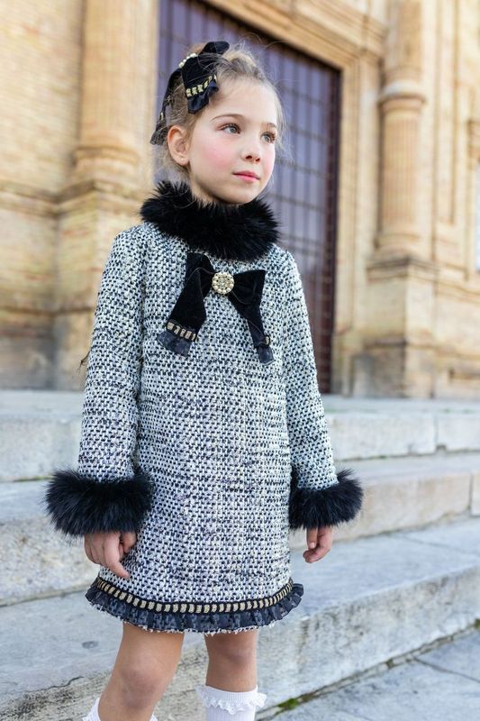 AW24 Naxos Girls Black Chanel Tweed Dress