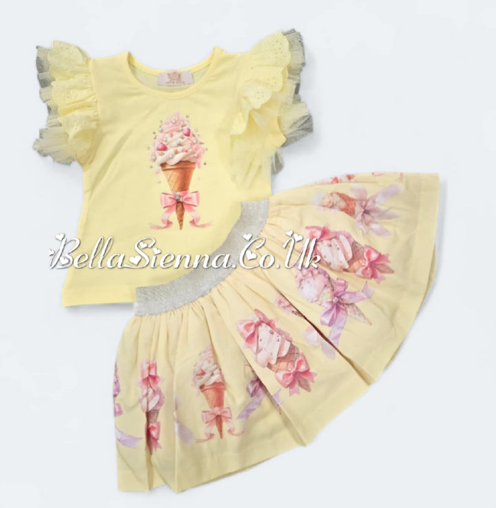 Lemon "Ice Cream" Tulle & Anglaise Skirt & Top Set