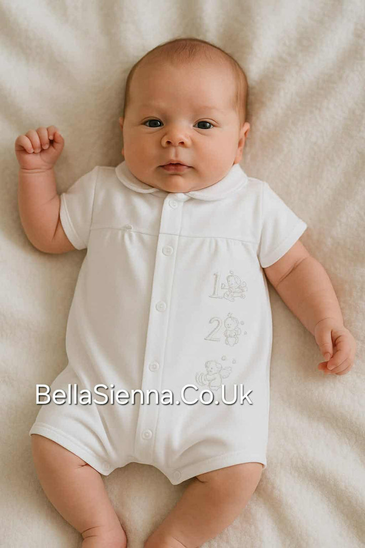 Blues Baby White Unisex 123 Embroidery Romper - VV0203