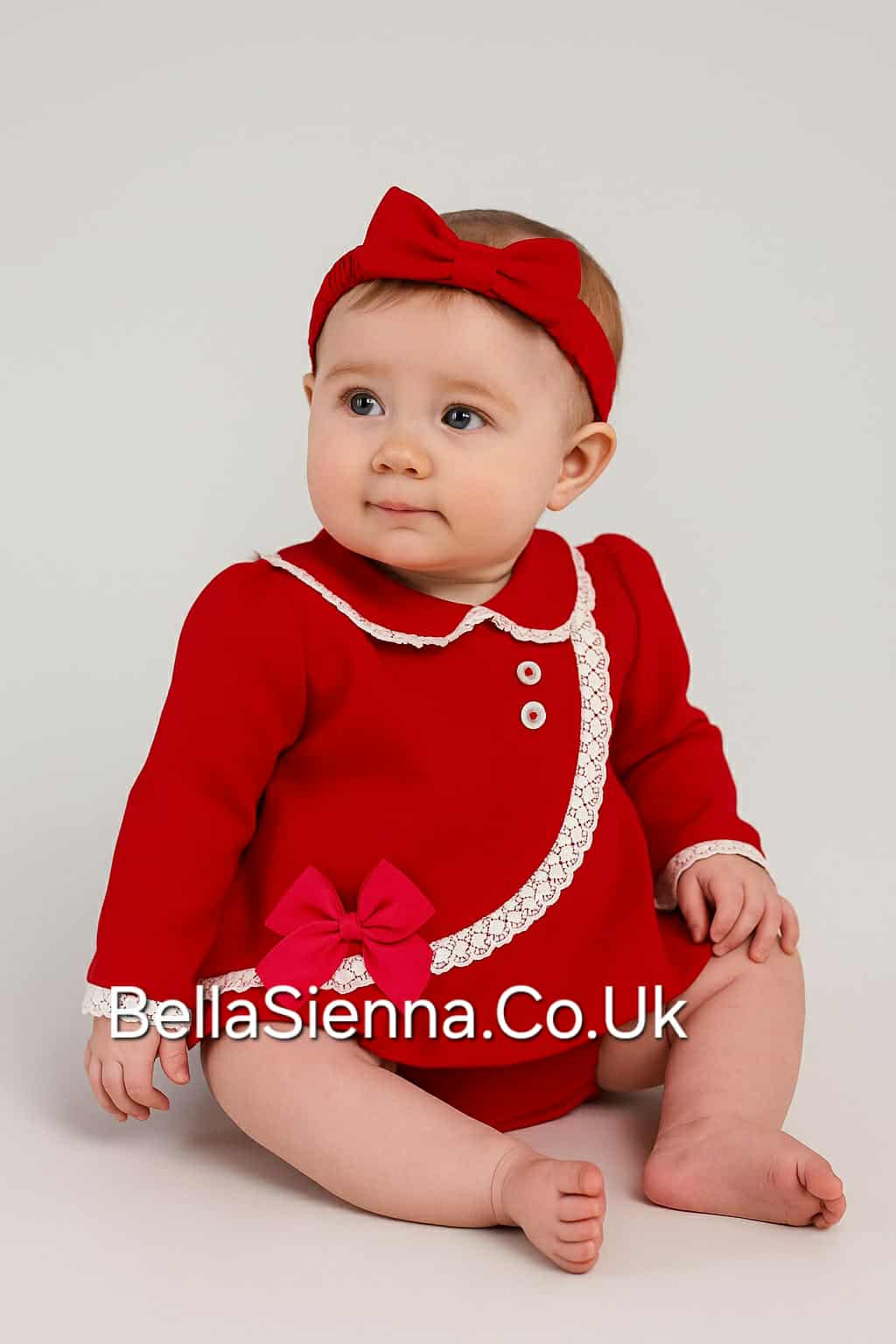 Pretty Originals Baby Girls Red And Cream Dress/Pants And Headband - MT00946L