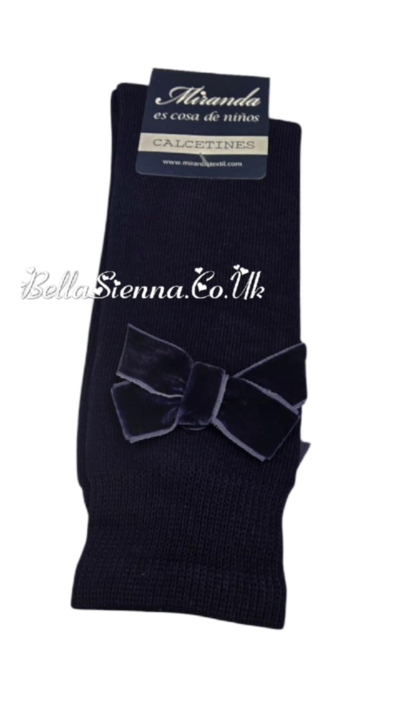 Miranda Girls Knee High Velvet Bow Socks