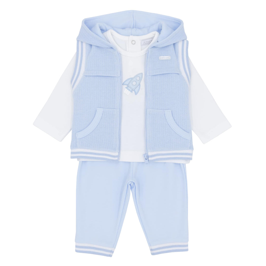 Boys Blue & White 3 Piece Set With Gilet - AM0032