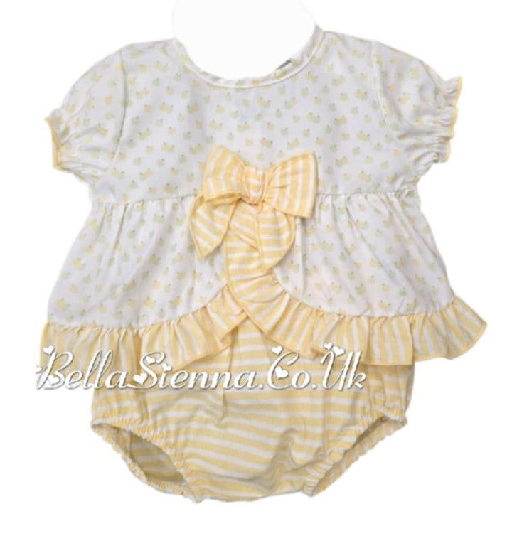 Calamaro Baby Girls Apple Jam Pants Set With Lemon Bow - 11109