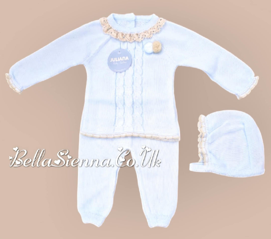 Juliana Unisex Baby Blue Knitted Three Piece Set J732