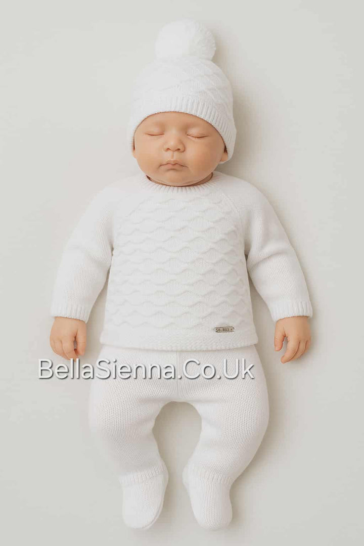 Unisex Ivory Three Piece Knitted Set With Hat - C7005