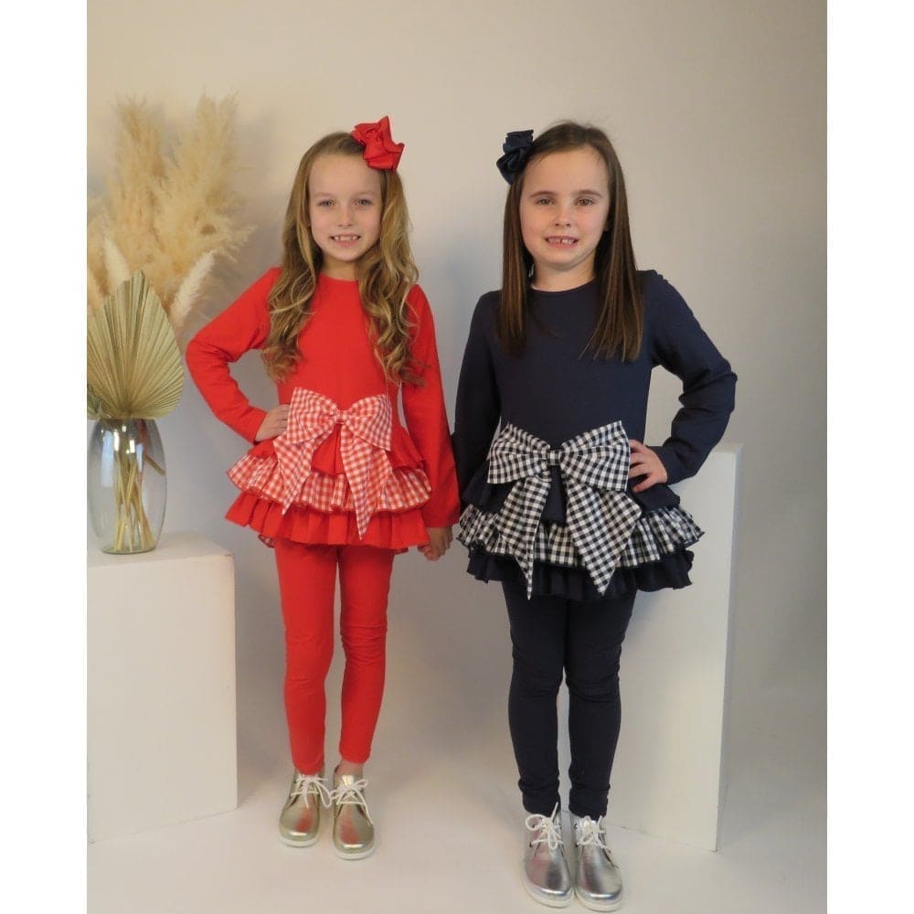 HARRIS KIDS "Georgie" Checked Frilly Bow Tracksuit - Red