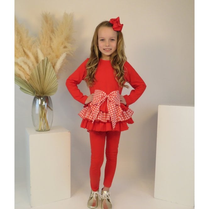HARRIS KIDS "Georgie" Checked Frilly Bow Tracksuit - Red