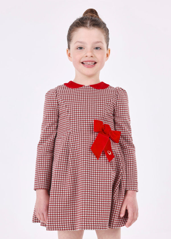 Mayoral Long Sleeved Red Dog Tooth Dress 4916 Red Bella Sienna