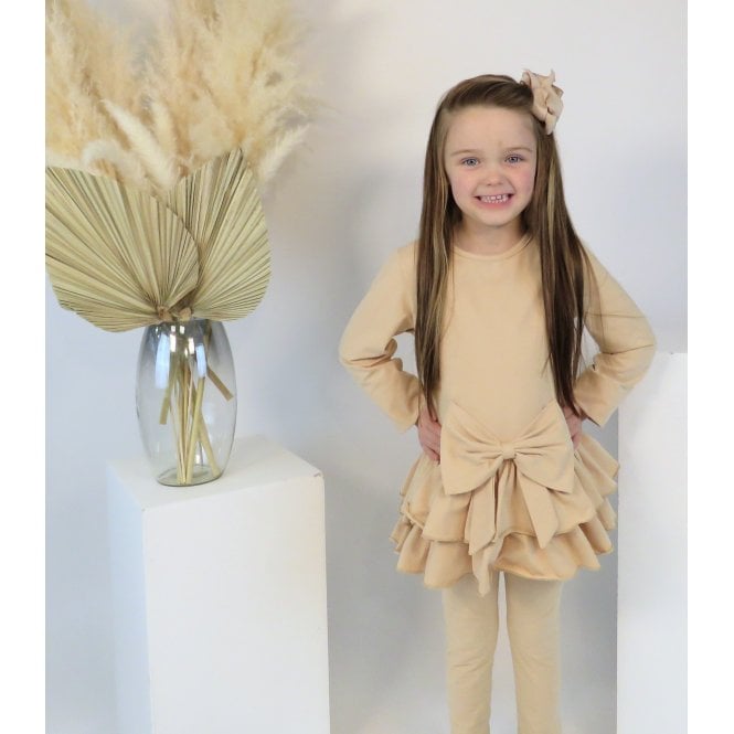 Harris Kids Hallie Girls Frilly Bow Tracksuit Beige