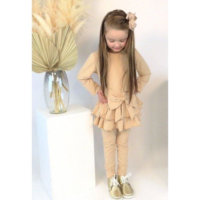 Harris Kids Hallie Girls Frilly Bow Tracksuit Beige