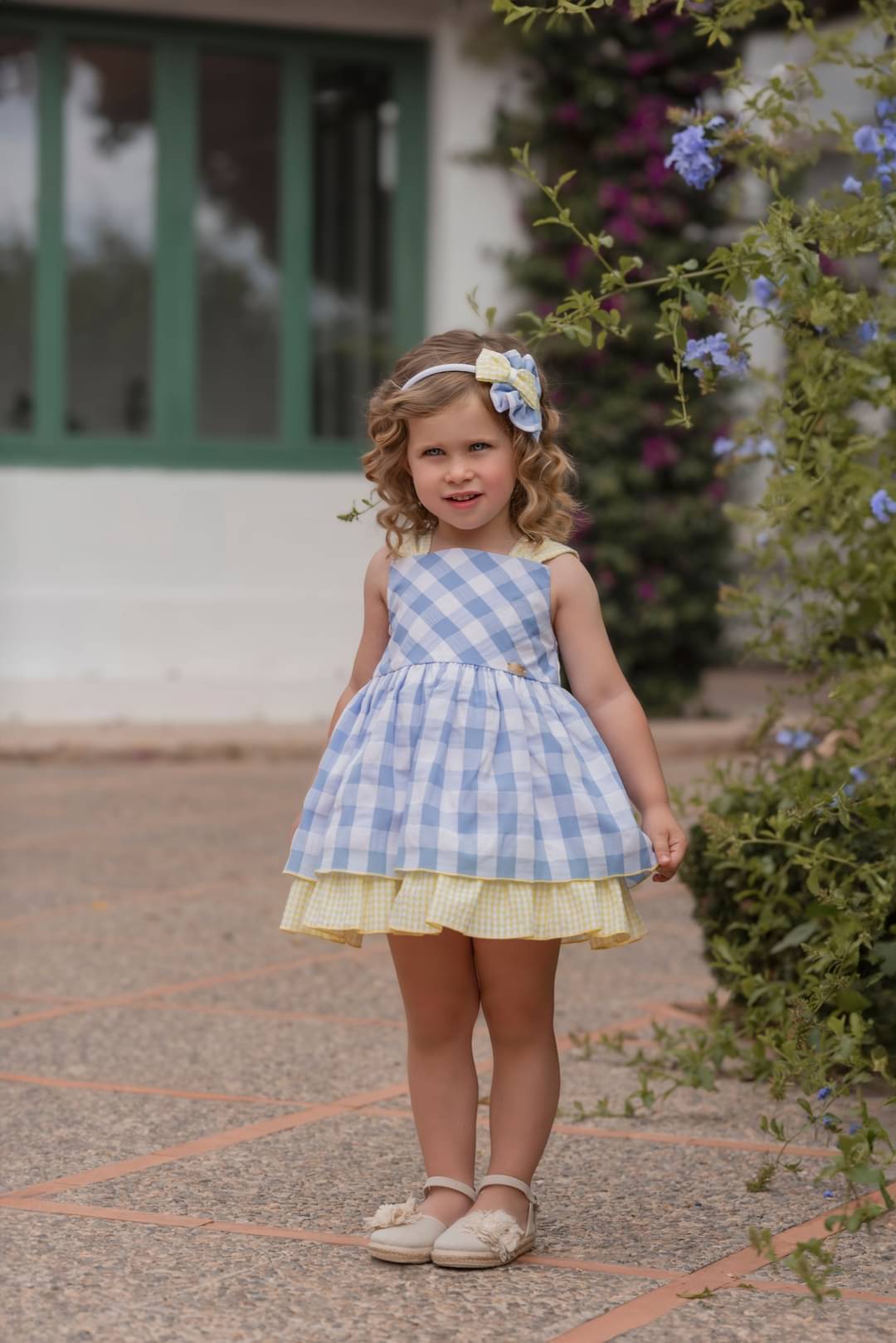 Miranda Girls Light Blue Check Dress With Big Bow - 622/V