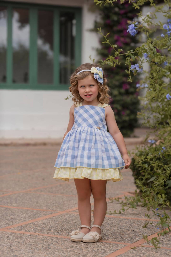 Miranda Girls Light Blue Check Dress With Big Bow - 622/V