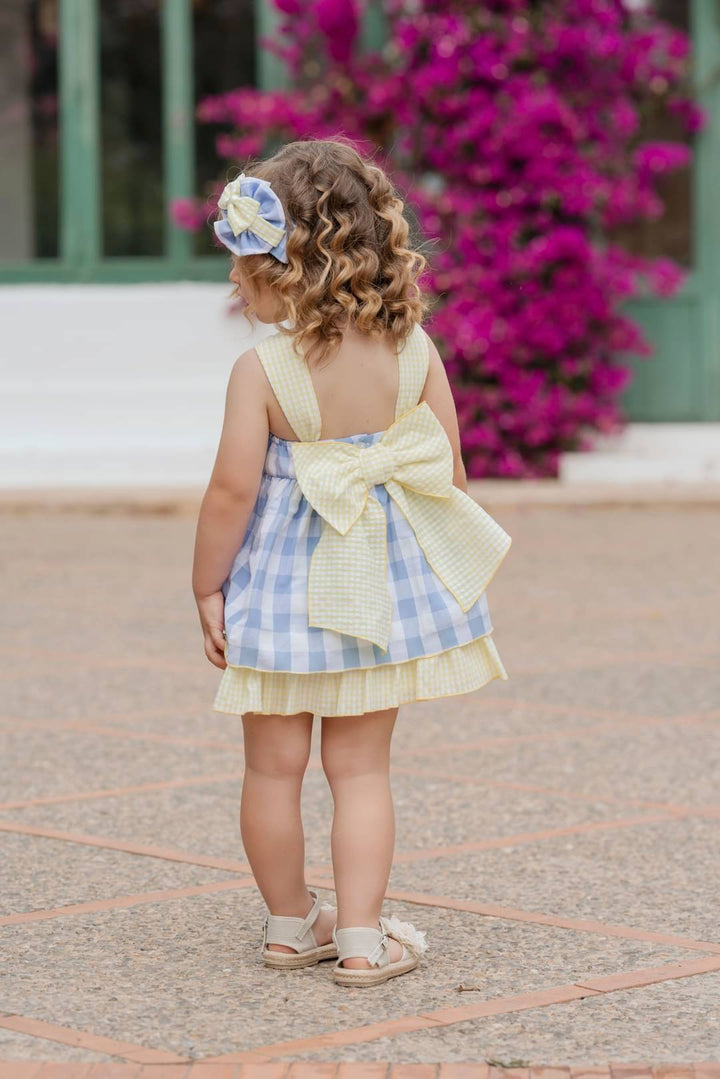 Miranda Girls Light Blue Check Dress With Big Bow - 622/V