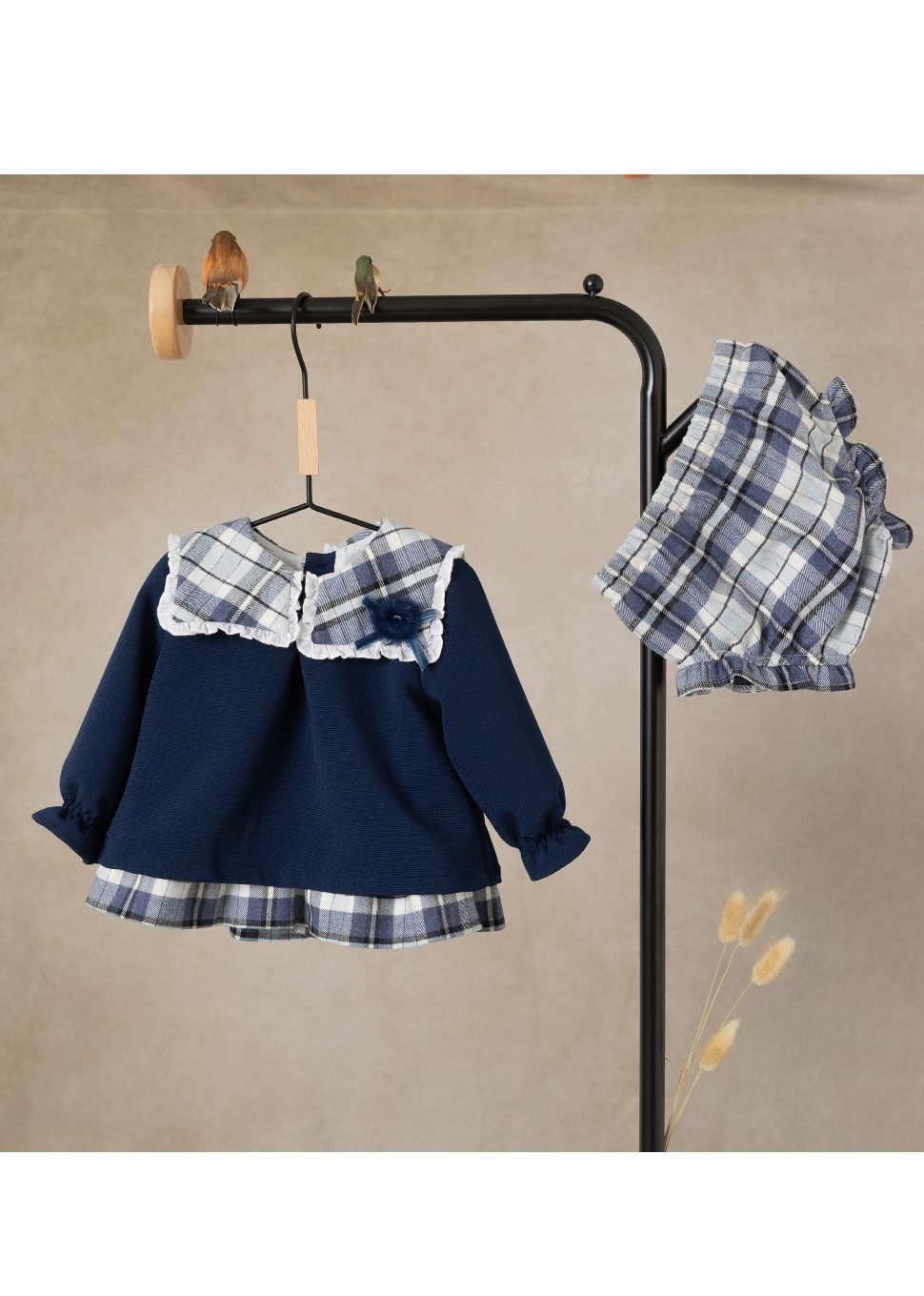 Cuka Navy Check Dress & Pants Set - 84280
