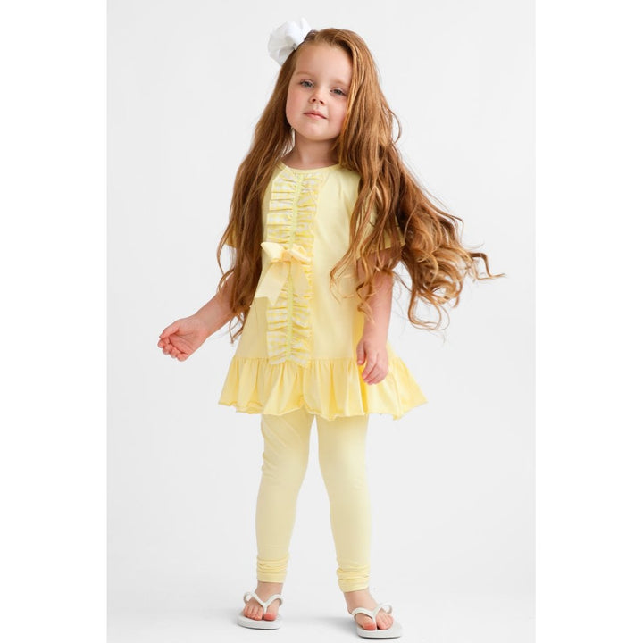 "Larosa" Girls Frilly 3 Piece Tracksuit Set - lemon - Top, Leggings & Shorts