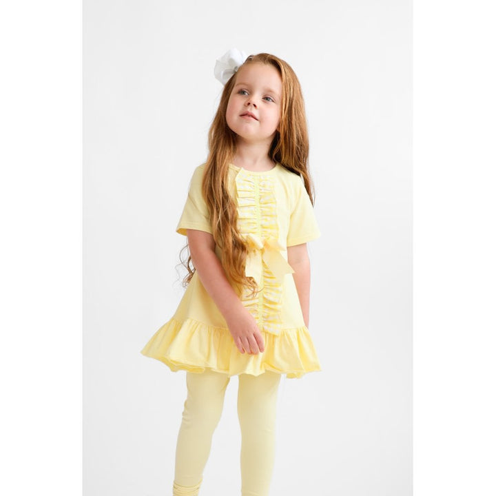 "Larosa" Girls Frilly 3 Piece Tracksuit Set - lemon - Top, Leggings & Shorts