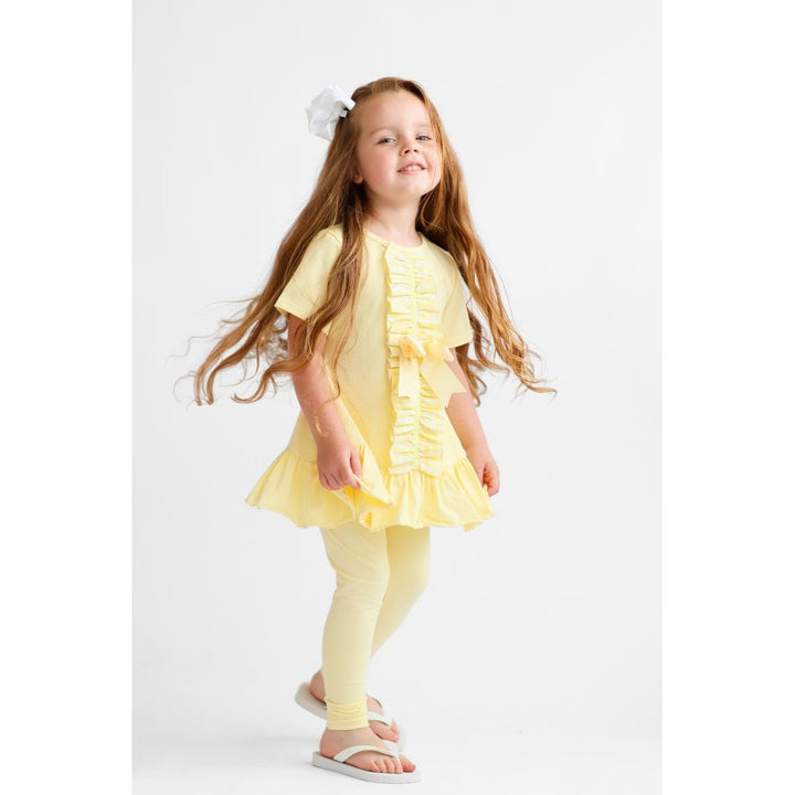 "Larosa" Girls Frilly 3 Piece Tracksuit Set - lemon - Top, Leggings & Shorts