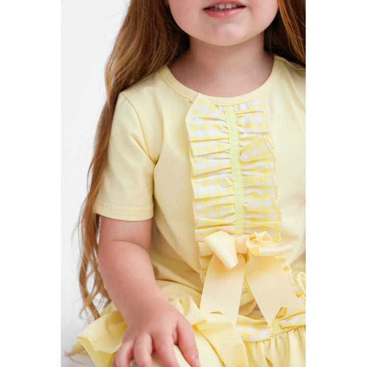 "Larosa" Girls Frilly 3 Piece Tracksuit Set - lemon - Top, Leggings & Shorts