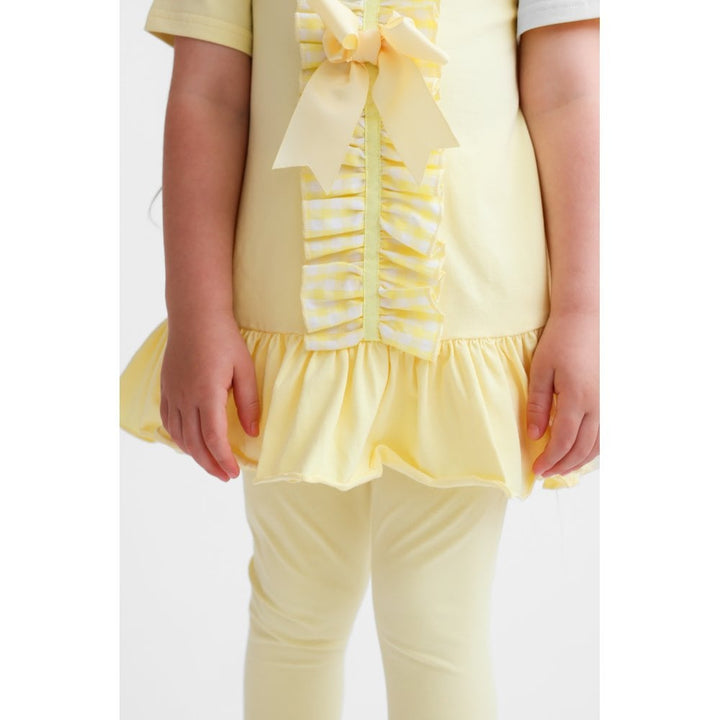 "Larosa" Girls Frilly 3 Piece Tracksuit Set - lemon - Top, Leggings & Shorts