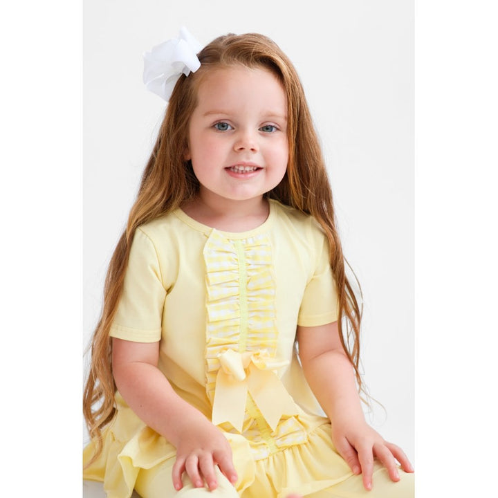 "Larosa" Girls Frilly 3 Piece Tracksuit Set - lemon - Top, Leggings & Shorts