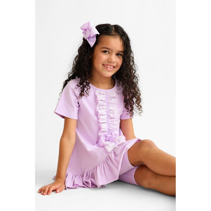 "Larosa" Girls Frilly 3 Piece Tracksuit Set - Lilac - Top, Leggings & Shorts