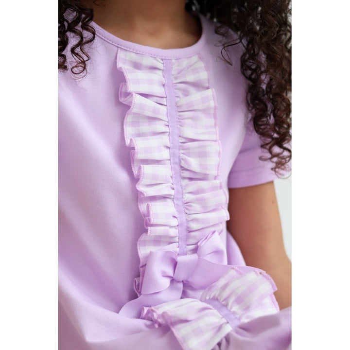 "Larosa" Girls Frilly 3 Piece Tracksuit Set - Lilac - Top, Leggings & Shorts