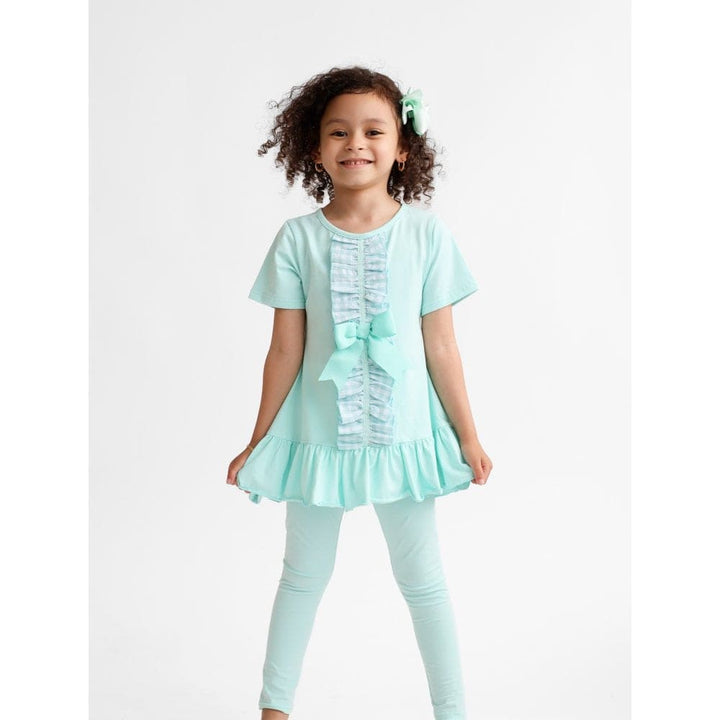 "Larosa" Girls Frilly 3 Piece Tracksuit Set - Mint Green - Top, Leggings & Shorts