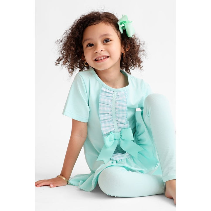 "Larosa" Girls Frilly 3 Piece Tracksuit Set - Mint Green - Top, Leggings & Shorts