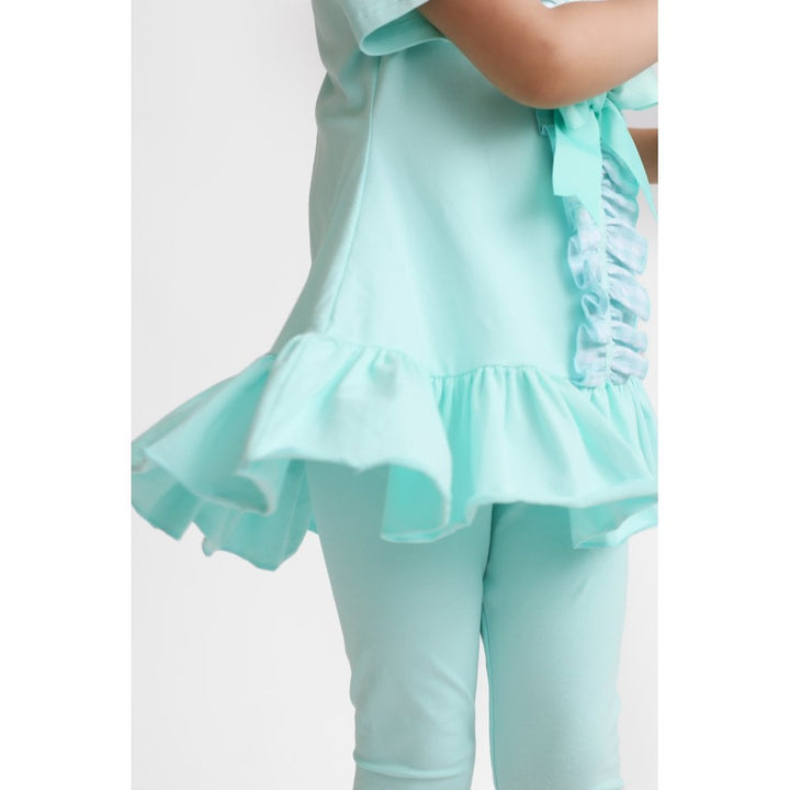 "Larosa" Girls Frilly 3 Piece Tracksuit Set - Mint Green - Top, Leggings & Shorts