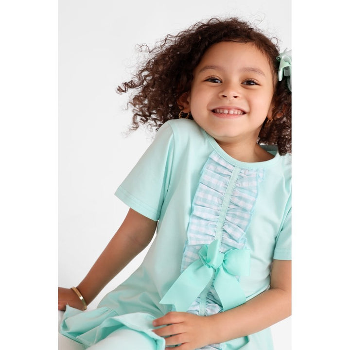 "Larosa" Girls Frilly 3 Piece Tracksuit Set - Mint Green - Top, Leggings & Shorts