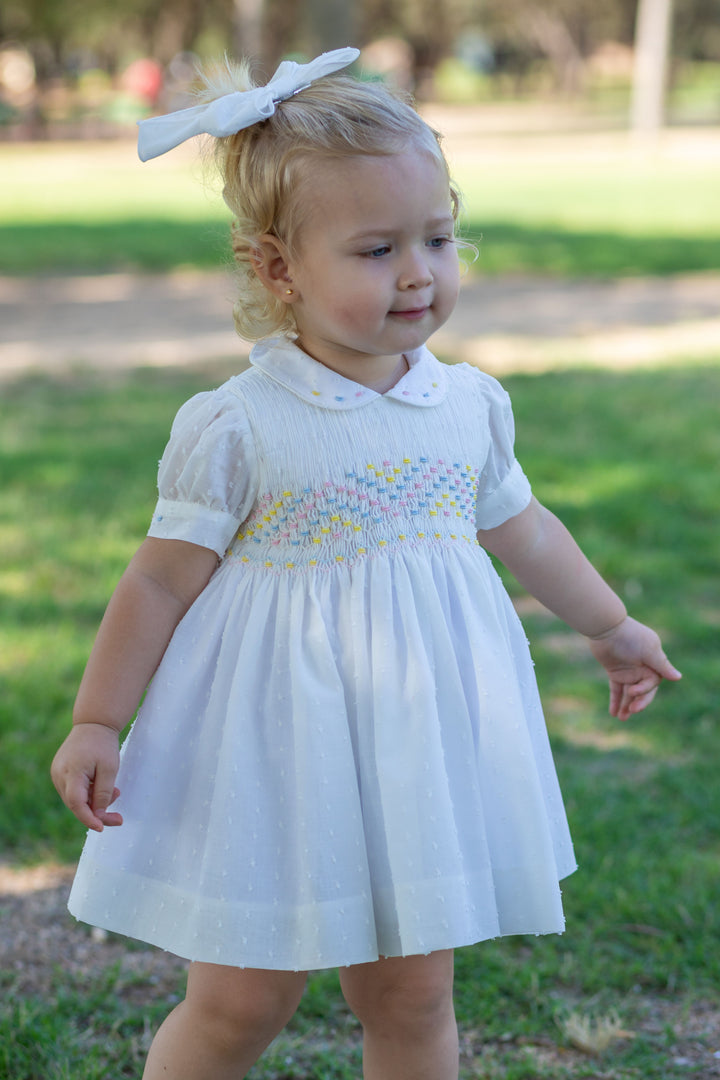 Naxos Hand Smocked Pastel Dress & Matching Hair Bow - 7331