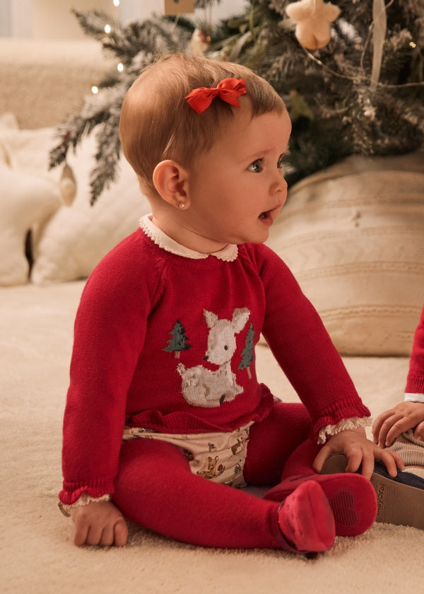 Mayoral Baby Girls Three Piece Set - Jumper, Frilly Jam Pants & Tights - 2243 - Red