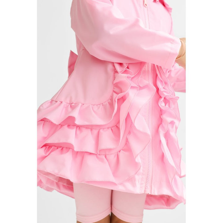 "Pearly" Girls Frilly Ruffle Bow Lightweight Mac - Pink