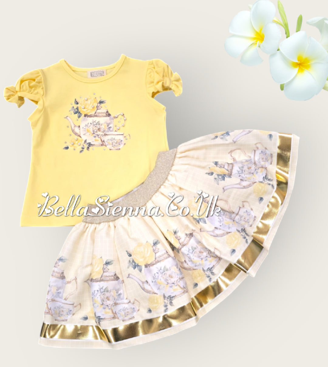 Lemon Girls "Tea Party" Top & Skirt Set With Bows On The Sleeves - 3613
