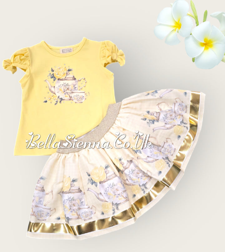 Lemon Girls "Tea Party" Top & Skirt Set With Bows On The Sleeves - 3613
