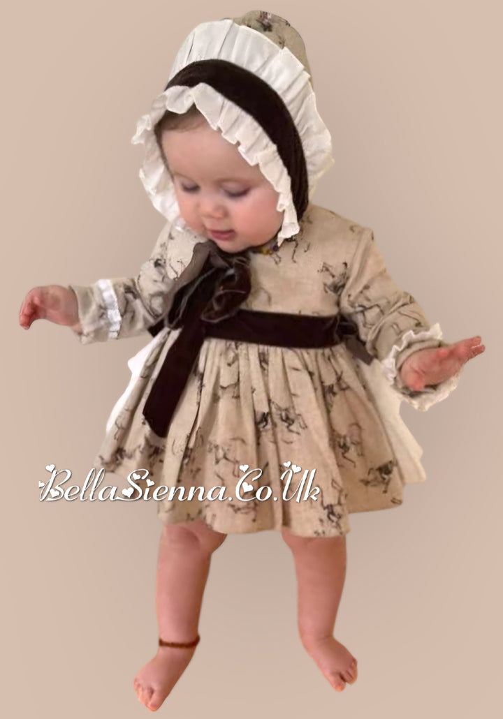 La Marquesita Real Jesusito Paseo De Otono- Dress, Pants & Bonnet Set