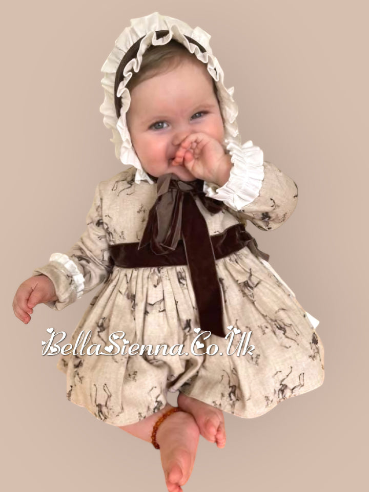 La Marquesita Real Jesusito Paseo De Otono- Dress, Pants & Bonnet Set