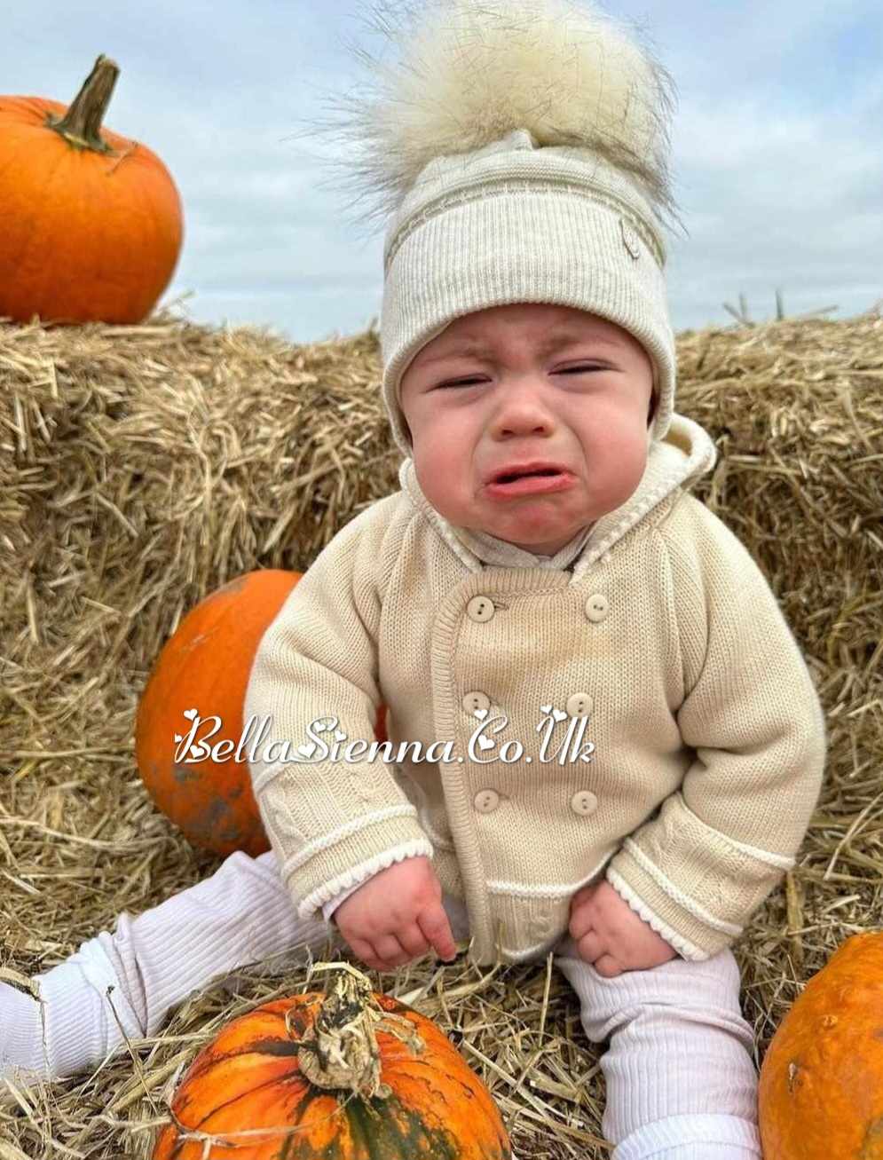 Jamiks Beige Synthetic Large Fur Pom Pom Hat - JZG478