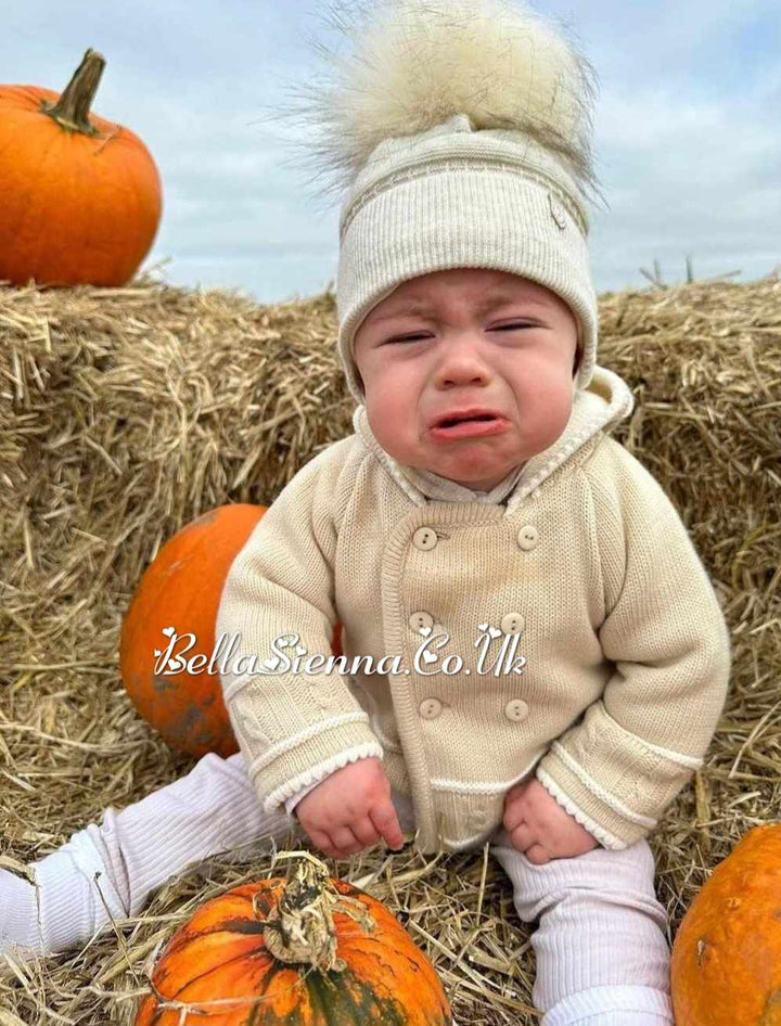 Jamiks Beige Synthetic Large Fur Pom Pom Hat - JZG478