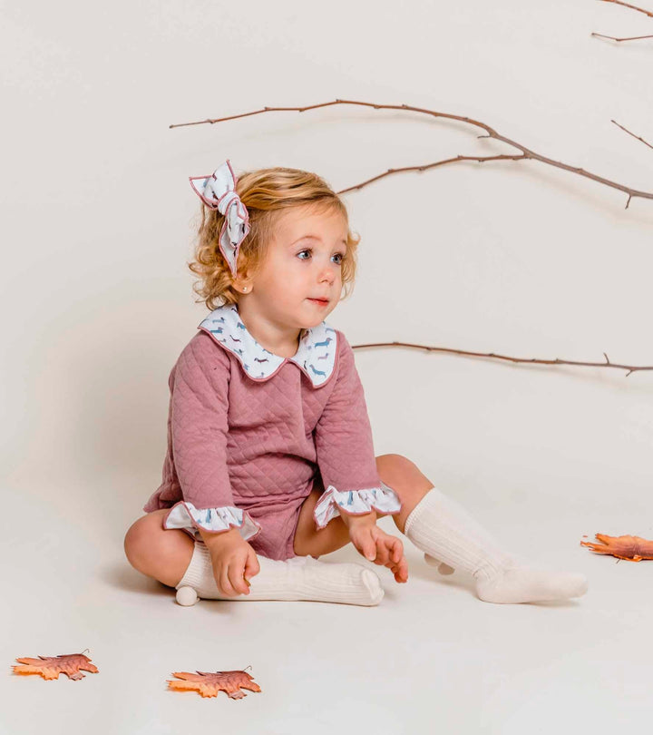 Calamaro Girls Dusky Pink Jumper & Jam Pants Set With Dashund Print On The Collar - 17872