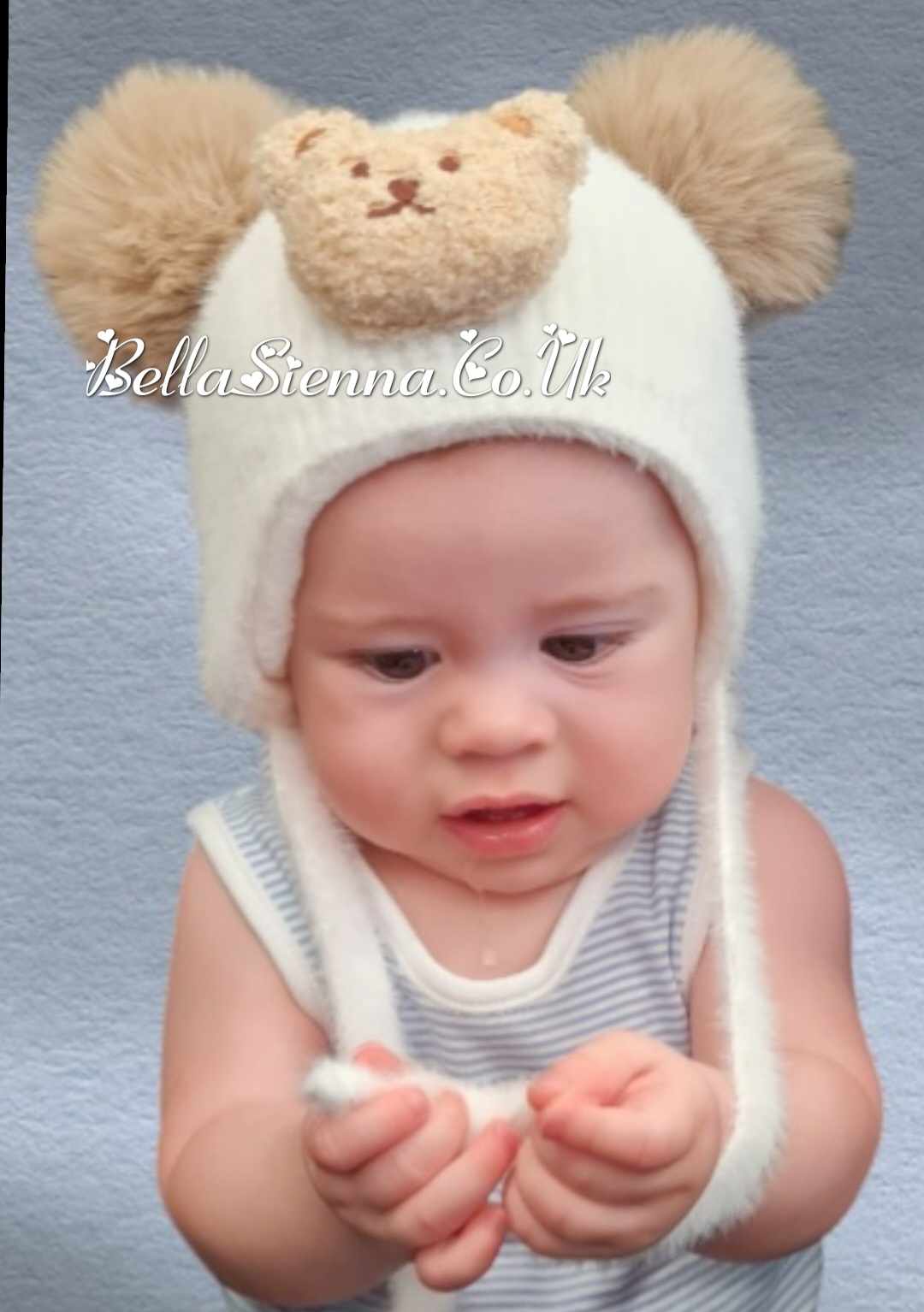 Jamiks Ivory & Beige Synthetic Fur Pom Pom Teddy Bear Hat - JZG087