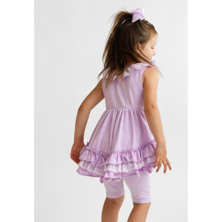 "Remi" Girls Frilly Gingham Cycling Short Set Lilac