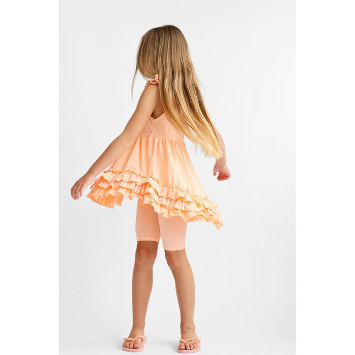 "Remi" Girls Frilly Gingham Cycling Short Set - Peach