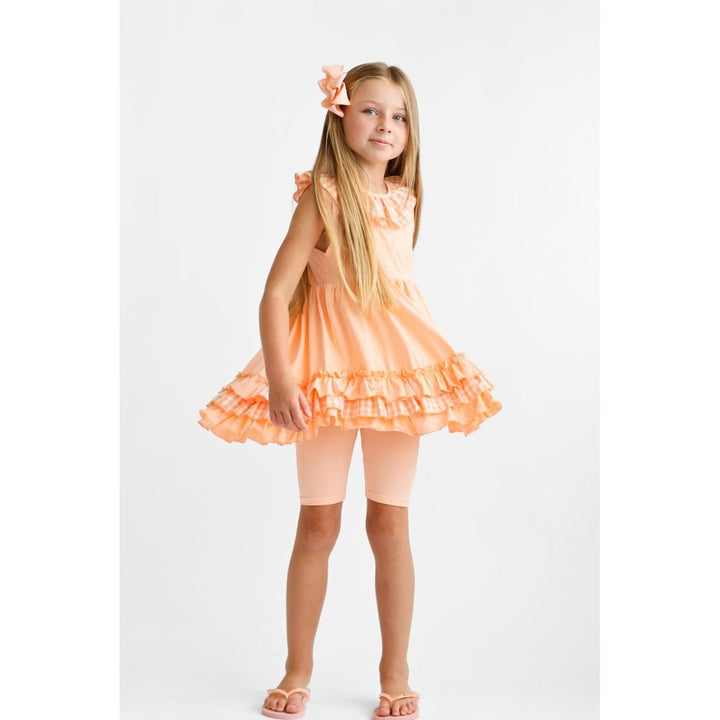 "Remi" Girls Frilly Gingham Cycling Short Set - Peach