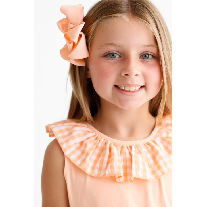 "Remi" Girls Frilly Gingham Cycling Short Set - Peach