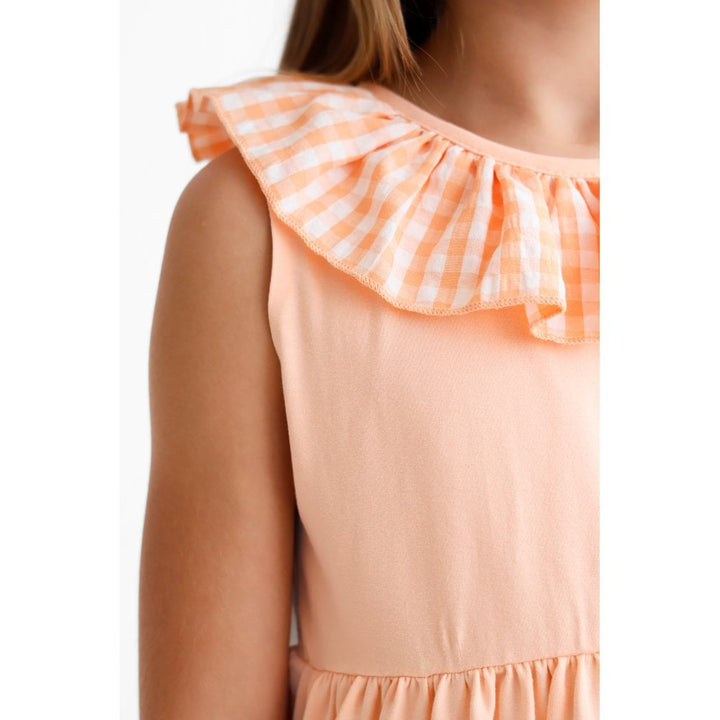 "Remi" Girls Frilly Gingham Cycling Short Set - Peach