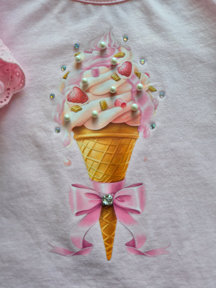 Pink "Ice Cream" Tulle & Anglaise Skirt & Top Set - 4009